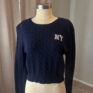 Ardene Navy Cable Knit Sweater with NY Patch